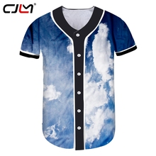 CJLM-Camiseta informal de marca para hombre, camisa de béisbol de poliéster, 3D, estampado completo, cielo azul y nubes blancas 2024 - compra barato