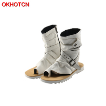 OKHOTCN-Sandalias de cuero estilo Punk para hombre, botas de gladiador con punta abierta, zapatos planos informales negros, botines de tobillo, zapatos de playa 2024 - compra barato