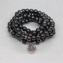 Energy 8mm Natural Black Hematite 108 Beads Mala Multi Circle Men's Wrap Bracelet Yoga Lotus Charm Meditation Necklace Dropship 2024 - buy cheap