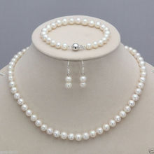 Akoya-collar de perlas cultivadas blancas naturales, conjunto de pulsera y pendientes, 7-8mm 2024 - compra barato