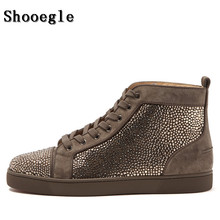 SHOOEGLE  Newest Men Rhinestone Sneaker High-top Diamond Lace-up Ankle Boots Zapatillas Hombre Casual Shoes Man Free Shipping 2024 - buy cheap