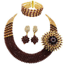 Conjunto de joias femininas, colar dourado ab com contas de cristal roxo escuro, diamante nigeriano, para casamento 2024 - compre barato