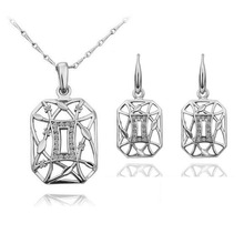 Austrian Crystal Geometric Jewelry Sets Women Jewelry Classic Pendant Necklace Earring Rose Genuine 2024 - buy cheap