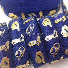 5/8" Cowboy Hat Printed Fold Over Elastic Ribbon Cowboy Boot Print Navy Blue FOE Ribbon Webbing For DIY Hair Accessories 10Y/lot 2024 - buy cheap