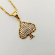 Full Cubic Zircon stones Poker Spade Pendants&Necklaces Gold color stainless steel poker hip hop necklace jewelries BLKN0803 2024 - buy cheap