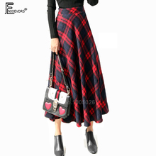 Elastic High Waist Skirts Women Fashion Hot Design Elegant Office Lady Work Winter Cute Green Red Plaid Skirt Long 8221 2024 - buy cheap