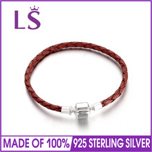 LS Pure 925 Sterling Silver Clasp Brown Leather Bracelets for Women Stamped S925 Bracelets&Bangles Silver 925 Jewelry 2024 - buy cheap