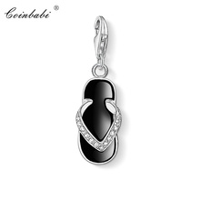 Colgante de plata de ley 2018 para hombre y mujer, chanclas negras, joyería de moda, Auténtico Real de moda, regalo de plata 925 2024 - compra barato