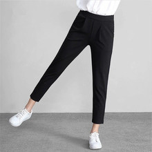  Women Chiffon Pants  Black Pockets Ankle-Length Harem Pants With Fork High Waist OL Casual Female Pantalones 2024 - buy cheap