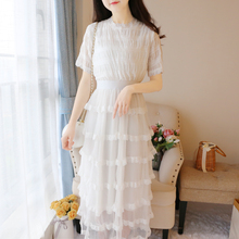 Fairy Dress White/black Summer Korean Style Short Sleeve Round Neck Dress Sweet Mesh Streetwear Party Beach Dresses 2024 - buy cheap