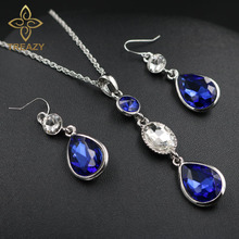 TREAZY 3Colors Fashion Crystal Jewelry Set For Women Teardrop Pendant Necklace Earrings Sets Wedding Party Jewerlry Accessories 2024 - buy cheap