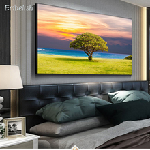 Emmalle-Cuadros de pared de paisaje de gran tamaño para sala de estar, carteles de pintura en lienzo HD, decoración del hogar, árbol verde, cielo azul, 1 pieza 2024 - compra barato