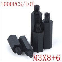 1000Pcs nylon standoff male to female M3*8+6  Black Hex Nylon Standoff Spacer Column Nylon Plastic Spacing 2024 - buy cheap