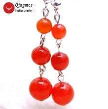 Qingmos Natural Jades Earrings for Women with 6-8-10mm Round Red Jades & Stering Silver 925 Earrings Stud Jewelry e410 Free Ship 2024 - buy cheap