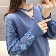 Women's sweater sweater pullover  v-neck 2019 new dress Spring thin lady v-neck top stitch render unlined upper garment of 46 2024 - buy cheap