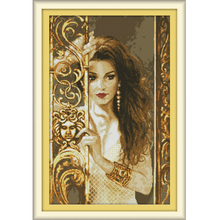 NKF Woman Behind the Railing Counted Cross Stitch Patterns 11CT 14CT Chinese Cross Stitch Kits for Embroidery Home Decor 2024 - buy cheap