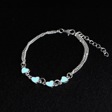 New Glow in the Dark Bracelet Enamel Heart Bracelets Bangles for Women Silver Color Chain Charm Female Handmade Suppliers 2024 - buy cheap