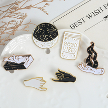 Hand Enamel Pins black white Brooches GOOD VIBES Cup Starry Sky Book Lapel Badge Denim Promise Dream Jewelry magical accessories 2024 - buy cheap