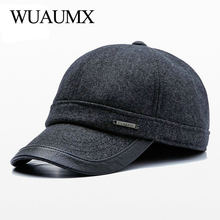 Wuaumx Brand Fashion Earflaps Cap Autumn Winter Baseball Caps For Men Warm Casual Fitted Ear flaps Solid Hat Casquette homme 2024 - buy cheap