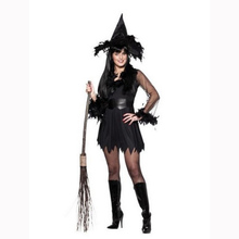 Черный карнавальный костюм ведьмы с шапкой фантазия Высокая талия платье косплей сексуальное кружевное платье с рукавами Горячая Распродажа костюм на Хэллоуин 2024 - купить недорого