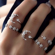 imixlot Bohemia 5PCS/Set Crystal Moon Star Shape Rings For Women Charming Finger Simple Bague Femme Jewelry 2024 - buy cheap