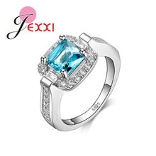 Anillo de compromiso de circonia cúbica azul para mujer, bonito encantador, anillo de Plata de Ley 925, para dedo 2024 - compra barato