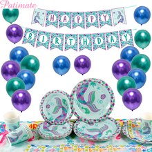 PATIMATE Mermaid Party Supplies Mermaid Theme Decoration Banner Balloon For Kids Favor Happy Birthday Party Disposable Tableware 2024 - buy cheap