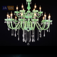 led e14 European Iron Crystal Glass Green Chandelier Lighting Lamparas De Techo Suspension Luminaire Lampen For Foyer 2024 - buy cheap