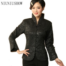New Arrival Black Vintage Chinese Women's Silk Satin Jacket Coat Long Sleeves Flowers Size S M L XL XXL XXXL 2024 - buy cheap