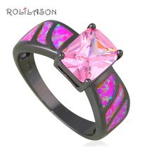 Unique Design Gift for Lover Pink Zircon Purple Fire Opal Black Gold Tone Fashion Jewelry Rings USA Sz #6#7#8#9#11 OR842 2024 - buy cheap