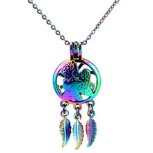 C770 Rainbow Color Dream Catcher Beaty Pray Angel Baby Leaf Cage Pendant Aroma Essential Oil Diffuser Locket Necklace 2024 - buy cheap