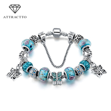 Pulseiras e braceletes de borboleta de cristal azul da moda attrator, joias, braceletes de prata para mulheres, pulseiras sbr160129 2024 - compre barato