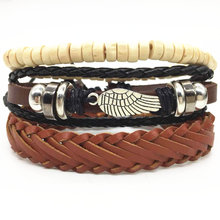 Wing Punk 3 Pcs/set Beads Charm Handmade Woven Men Leather Bracelets Women Vintage Bangle Male Homme Men Jewelry Accessories 2024 - buy cheap