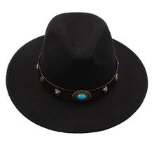 100% de mujer de lana de sombrero de fieltro para hombre de sombrero con visera de Jazz Iglesia padrino Jazz tapa con Punk remache lazo de cuero de tamaño 56-58CM 2024 - compra barato