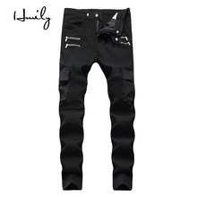 HMILY итальянские дизайнерские мужские джинсы высокого качества облегающие потертые джинсы на молнии мужские Стрейчевые брюки брендовые классические джинсы для мужчин 2024 - купить недорого