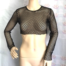 2018 Mulheres Sexy Ver Através de Arrastão de Malha Tee Preto Perspectiva Bodycon Manga Comprida Cortar Tops Oco Out Praia Camiseta 2024 - compre barato