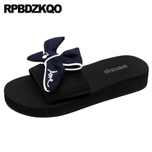 Summer Cute Black Letter Slippers Sandals 2021 Flat Shoes Fashion Lady Platform Bow Knot Flatforms Designer Slides Women Lolita 2024 - buy cheap