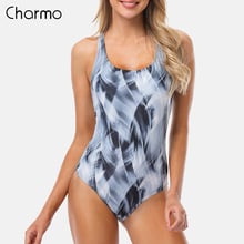 Charmo Women One Piece Sports Swimwear Watercolor print Sports Swimsuit Cutout Swimsuits Sexy color block bodysuit fitness slim 2024 - buy cheap