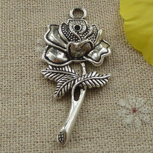 66 pieces tibetan silver rose charms pendant 47x22mm #3292 2024 - buy cheap