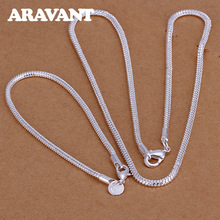 925 Silver 3MM Snake Chains Necklaces Bracelets Set For Women Men Fashion Jewelry 2024 - buy cheap