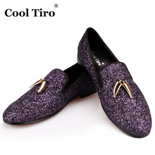 COOL TIRO Purple Glitter Loafers Men Shark teeth Smoking Slippers Men's Moccasins Prom Party Wedding Dress Shoes Casual Flats 2024 - buy cheap