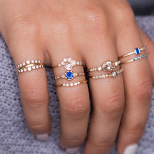 8 шт./компл. синий белый набор колец с кристаллами для женщин богемное резное кольцо на палец со стразами 2024 - купить недорого