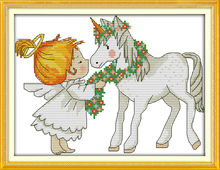 Elf and unicorn cross stitch kit 14ct 11ct count print canvas stitches embroidery DIY handmade needlework plus 2024 - buy cheap