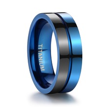 7mm Men's Blue And Black Fashion Titanium Ring Polished Wedding Band Engagement Rings Christmas Gifts Bague Homme 2024 - buy cheap