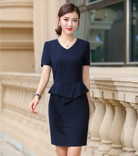 Summer Fashion Women Dresses Short Sleeve Office Ladies Work Wear Dress Slim Elegant OL Style Navy Blue 2024 - buy cheap