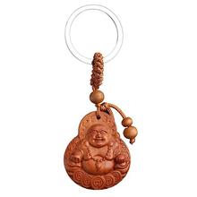 High Grade Peach Wood Natural Wood Car Keyring Key Pendant Beautifully Lucky Buddha Ornaments Gift 2024 - buy cheap