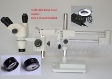 Fyscope 3.35x-90x 7x-45x duplo crescimento suporte trinocular simull focal cabeça inspecionar microscópio de zoom estéreo + 64 pces led 2024 - compre barato