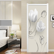DIY самоклеющиеся водонепроницаемые наклейки на дверь белые цветы Настенные обои 3D современные наклейки на дверь для гостиной спальни домашний декор 2024 - купить недорого