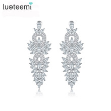 LUOTEEMI New Europe Style Weddings Jewelry Big Flower Long Drop Earrings White Gold-Color Noble CZ  Dangle Brincos for women 2024 - buy cheap