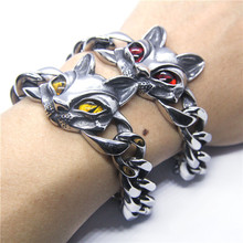 Bracelete 316l de aço inoxidável, amarelo olho vermelho animal, pulseira de aço inoxidável 316l, pulseira estilo de festa, pulseira de gato 2024 - compre barato